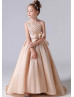 One Shoulder Champagne Pleated Satin Flower Girl Dress